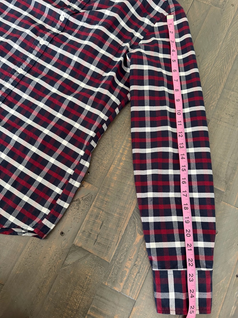 J.Crew Mens M Flex Oxford Shirt Navy Burgundy Plaid Long Sleeve Button Down - Picture 10 of 11